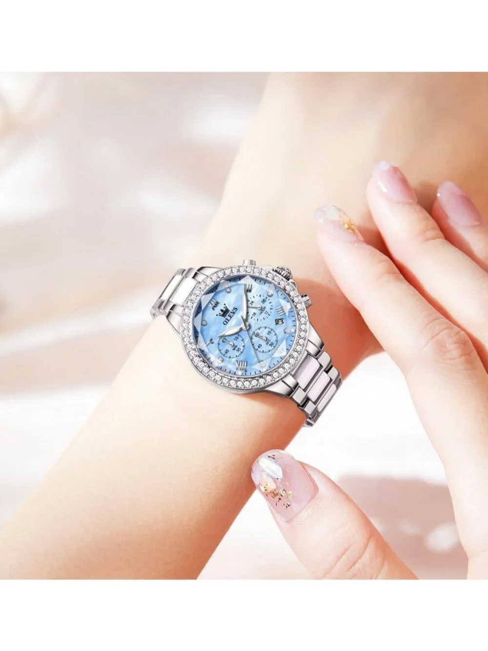 Women's Blue Set Shinning Elegant Luxury Necklaces & Bracelets Dress Wrist Watch